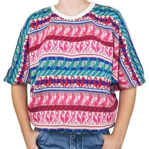 Vintage 90s Western Connection II Fair Isle Bubble Hem Short Sleeve Sweater